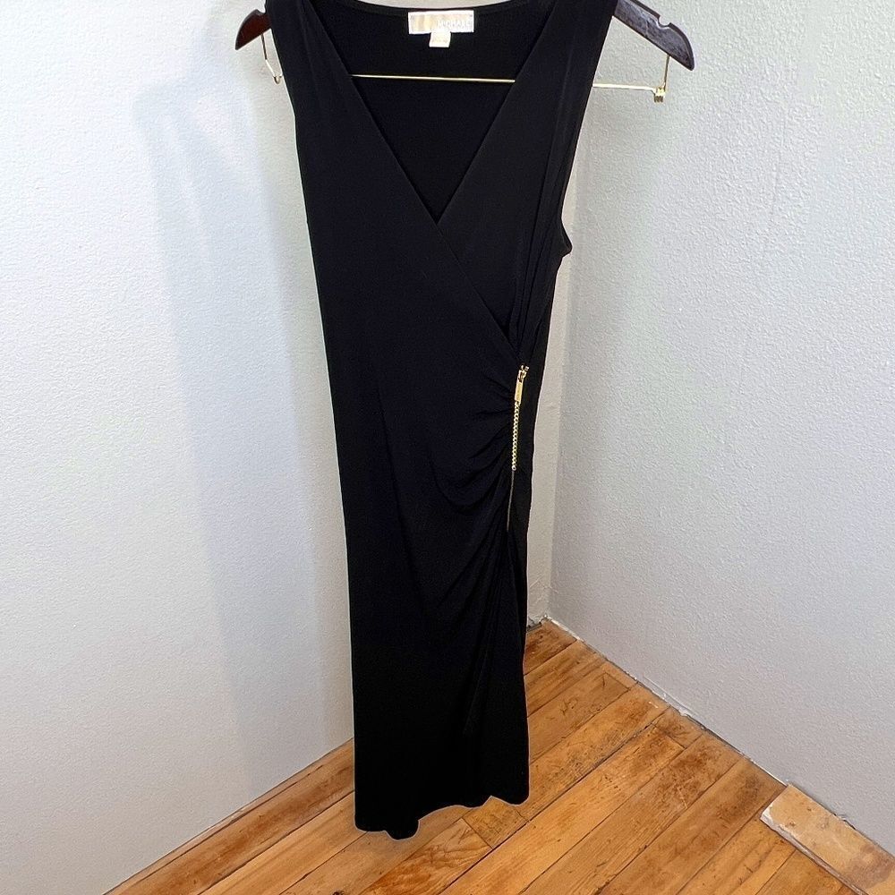 Michael by Michael Kors black midi dress with gold side zipper XS